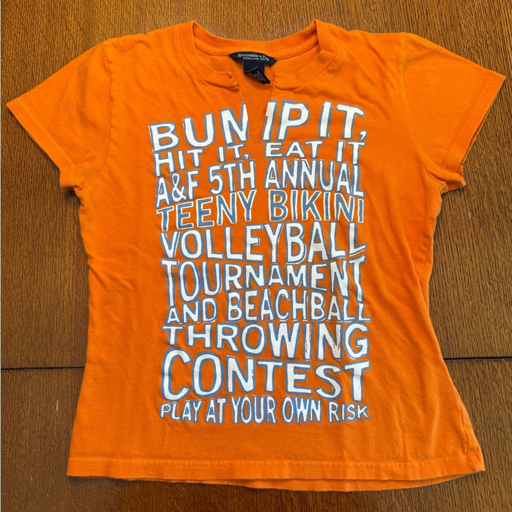 Abercrombie & Fitch Orange Graphic Tee, A&F T-shirt, Y2K Millennial Fashion